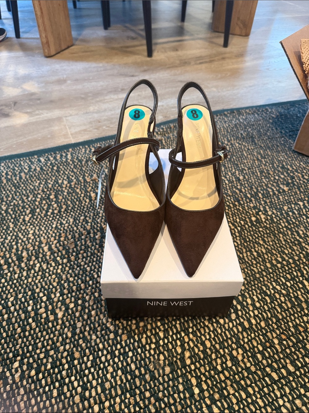Nine West Brown Pointed-Toe Slingback Heels